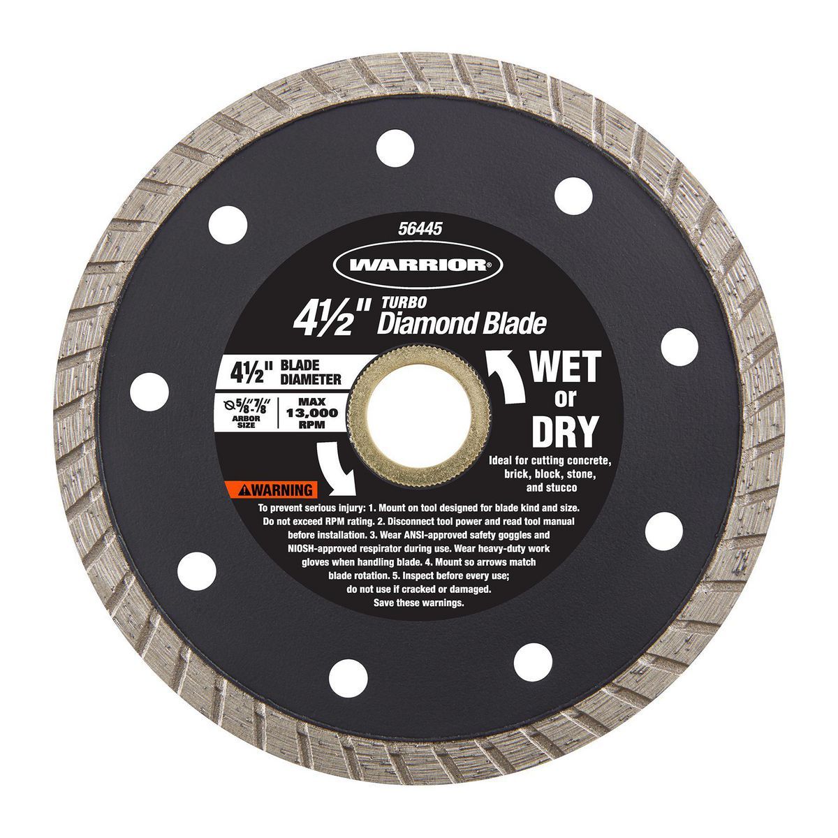Guerrero de 4-1/2 pulgadas turbo húmedo o seco Hoja de Diamante para Albañilería - 56445