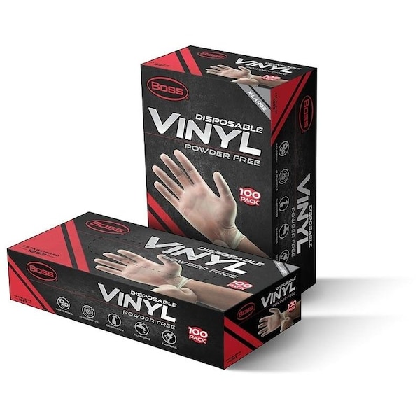 Guantes desechables de vinilo Boss, vinilo, sin polvo, XL, transparente - B23021-XL