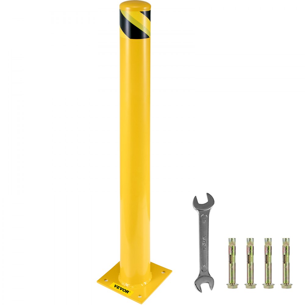VEVOR Safety Bollard 48"x5.5", Safety Barrier Bollard 5-1/2" OD 48" Height, Yellow Powder Coat Pipe Steel Safety Barrier, with 4 Free Anchor Bolts, for Traffic-Sensitive Area - AQZ48X5.5INHS0001V0
