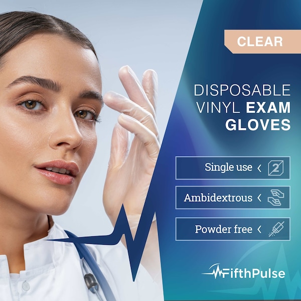 Guantes desechables de vinilo Fifthpulse, vinilo, sin polvo, XS, 1000 paquetes, transparente - FMN100614