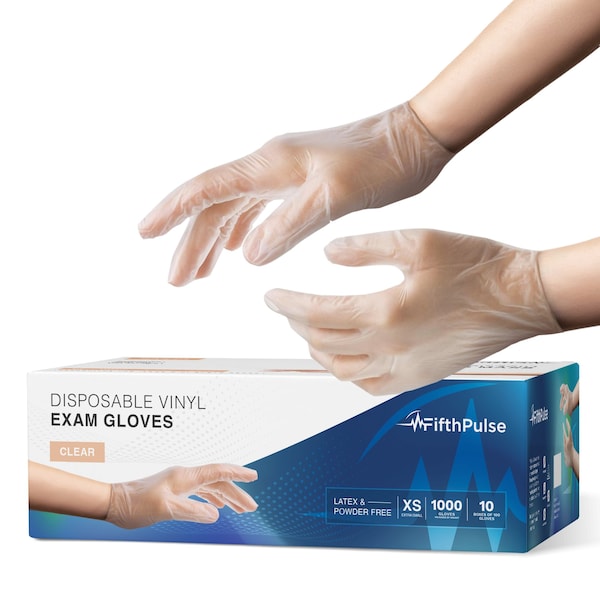 Guantes desechables de vinilo Fifthpulse, vinilo, sin polvo, XS, 1000 paquetes, transparente - FMN100614