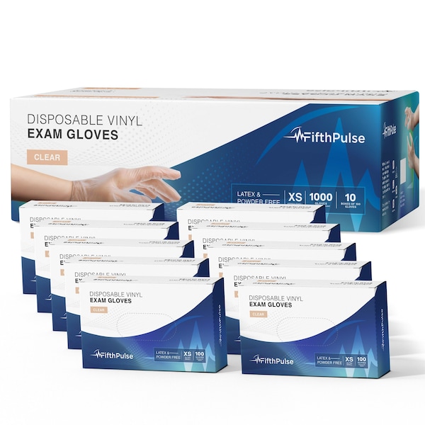 Guantes desechables de vinilo Fifthpulse, vinilo, sin polvo, XS, 1000 paquetes, transparente - FMN100614