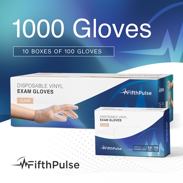 Guantes desechables de vinilo Fifthpulse, vinilo, sin polvo, XS, 1000 paquetes, transparente - FMN100614