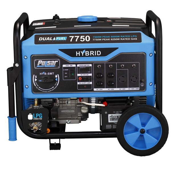 Pulsar Portable Generator, Gasoline/Liquid Propane, 6,250 W/6,000 W Rated, 7,750 W/7,500 W Surge, 52 A - PG7750B