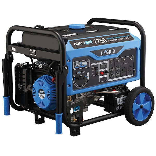 Pulsar Portable Generator, Gasoline/Liquid Propane, 6,250 W/6,000 W Rated, 7,750 W/7,500 W Surge, 52 A - PG7750B