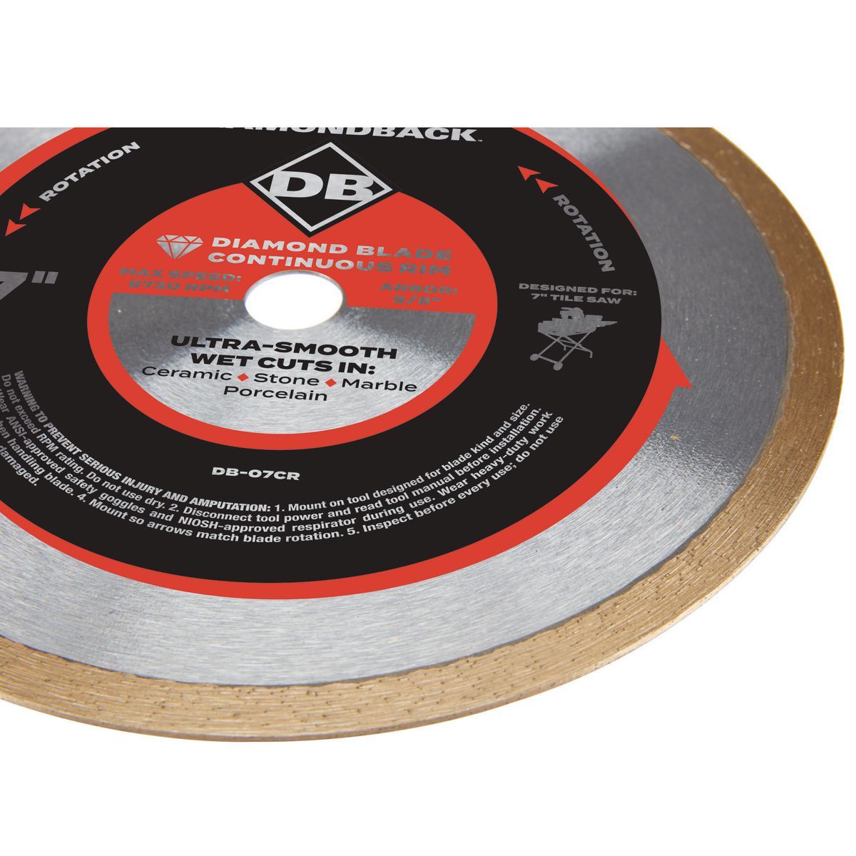 Hoja de diamante de corte húmedo/seco de aro continuo Diamondback de 7 pulgadas - 64098