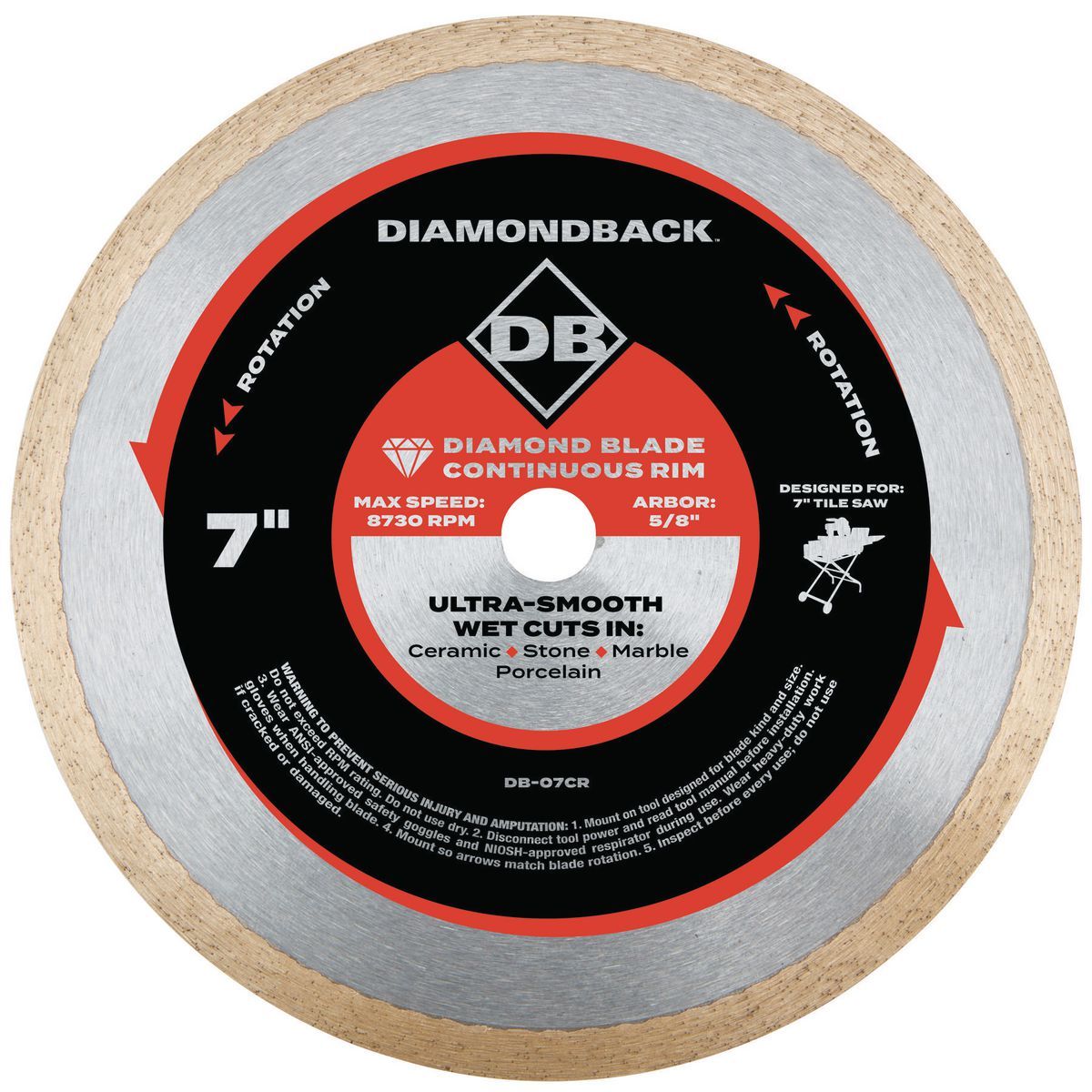 Hoja de diamante de corte húmedo/seco de aro continuo Diamondback de 7 pulgadas - 64098