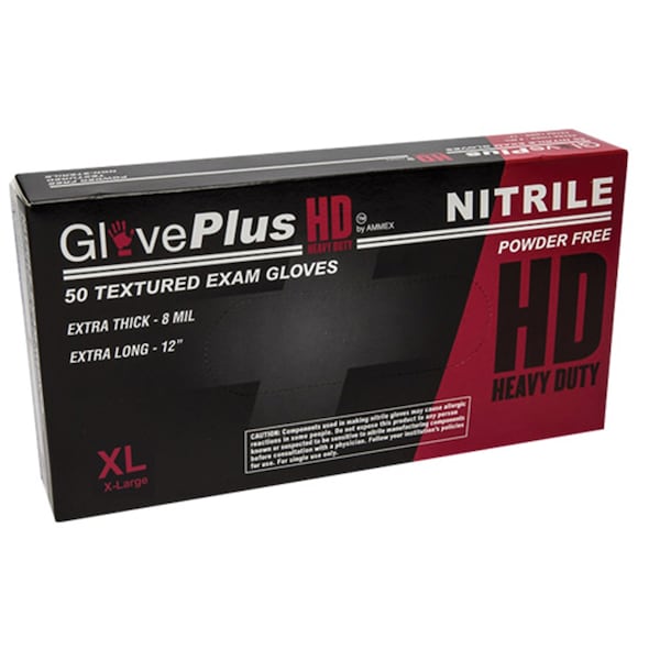 Ammex Gloveplus Hd Powder Free, Texturizado, Extra, 7 mil Palm, Nitrilo, Sin Polvo, XL, Azul - AMXGPNHD68100