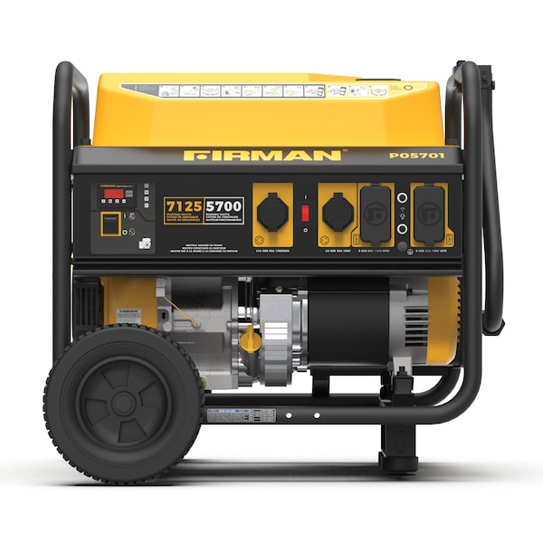 Firman Portable Generator, Gasoline, 5,700 W Rated, 7,125 W Surge, Recoil Start, 120/240V AC, 30/20 A - P05701