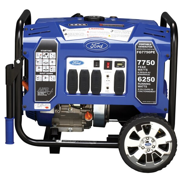 Ford Portable Generator, Gasoline, 6,250 W Rated, 7,750 W Surge, Electric, Recoil Start, 120/240V AC - FG7750PE