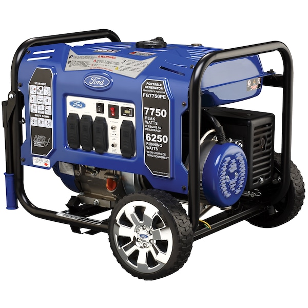 Ford Portable Generator, Gasoline, 6,250 W Rated, 7,750 W Surge, Electric, Recoil Start, 120/240V AC - FG7750PE