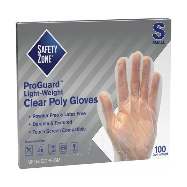 Guantes desechables de polietileno de alta densidad de la Zona de Seguridad, tamaño S, paquete de 100, transparente - SZNGDPESM