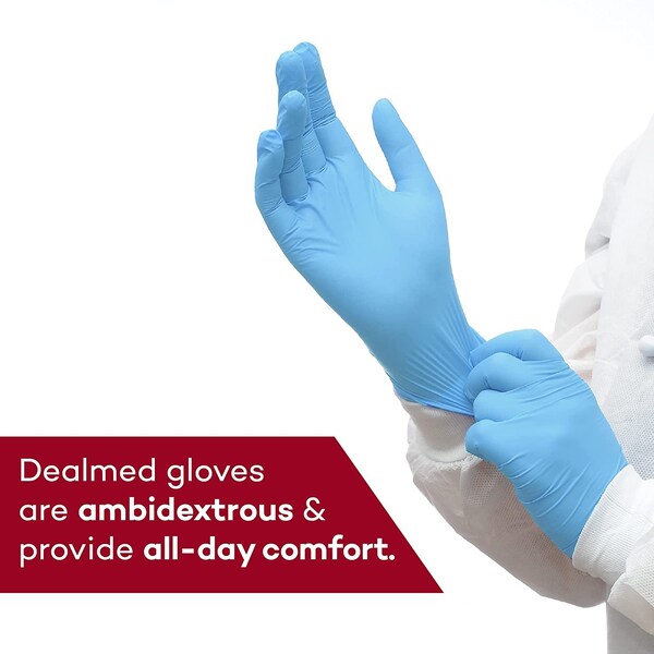 Guantes de examen de nitrilo Dealmed, Nitrilo, libres de polvo, tamaño S, paquete de 1000, color azul claro - 787110