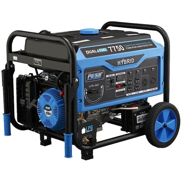 Pulsar Portable Generator, Gasoline/Liquid Propane, 6,250 W/6,000 W Rated, 7,750 W/7,500 W Surge, 52 A - PG7750B/7500B