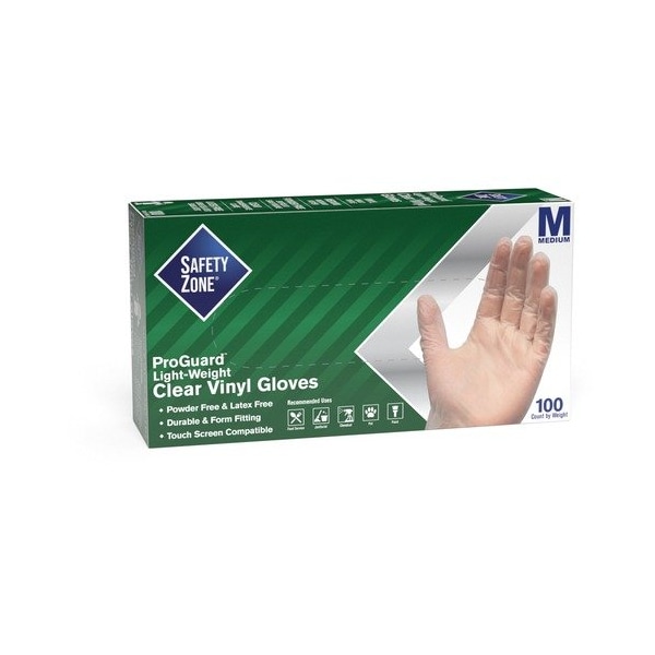 La Zona de Seguridad GVP9-HH, Guantes Desechables de Vinilo, 3.0 mil en la palma, Vinilo, Sin Polvo, M, 10 paquetes, Transparente - SZNGVP9MDHHCT