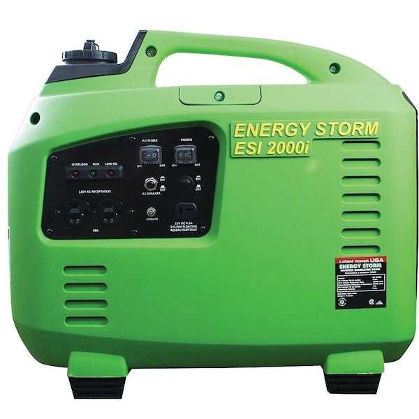 Lifan Portable and Inverter Generator, Gasoline, 1,600 W Rated, 2,000 W Surge, Recoil Start, 18 A - ESI2000I CA