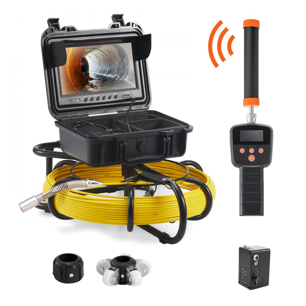 VEVOR Sewer Camera with 512Hz Locator, 165 ft/50 m, 9" Pipeline Inspection Camera with DVR Function, IP68 Camera with 12 Adjustable LEDs, A 16 GB SD Card for Sewer Line, Home, Duct Drain Pipe Plumbing - DDWKXSGDNK950S9AFV1