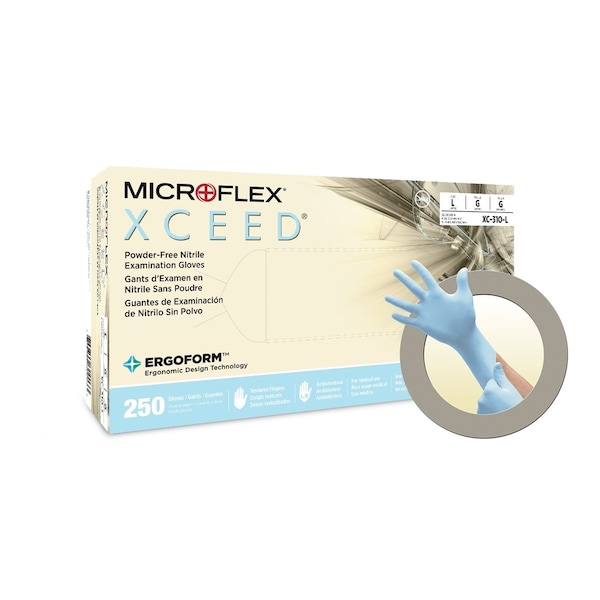 Ansell Xceed, Guante Xceed Xc-310 Nitrilo Talla XS, 2.8 mil Palma, Nitrilo, Sin Polvo, XS, Azul - MFXXC310XS-CASE