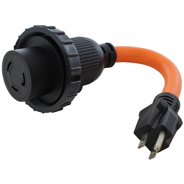 Ac Works 1ft Household Adapter 15A Plug to 30A RV/Marine L5-30R Female Connector - RV515M30-012