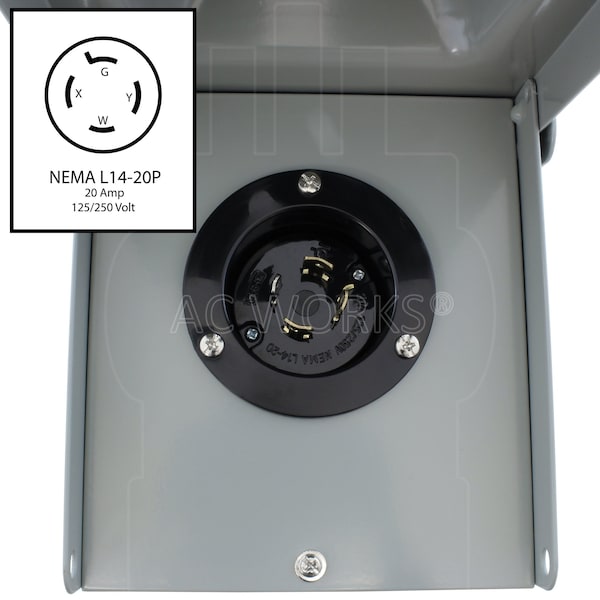 Ac Works 20A Locking 4-Prong L14-20 Heavy-Duty Generator Transfer Switch Inlet Box - ASL1420PBX