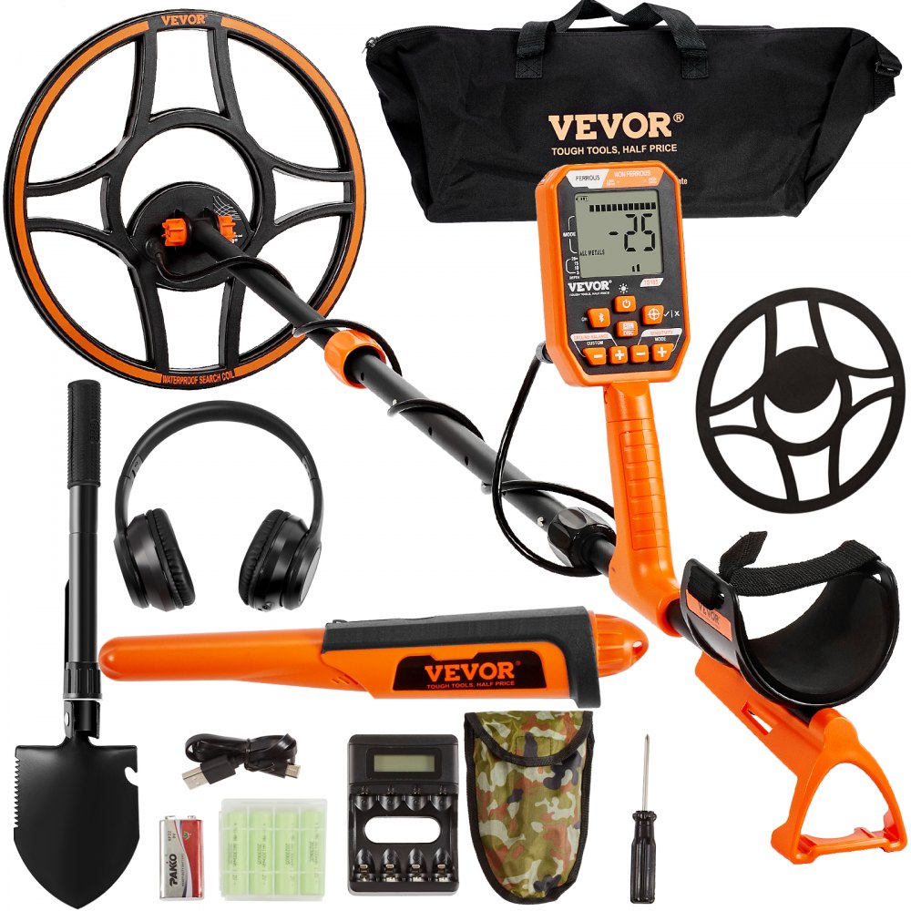 VEVOR Waterproof Metal Detector, 12" Coil, Professional Rechargeable Gold Detector, 39-50 in Adjustable with LCD 7 Modes Advanced DSP Chip Bluetooth Headset, IP68 for Detecting Gold Treasure Hunting - YJSJSTCQ126981HYDV0