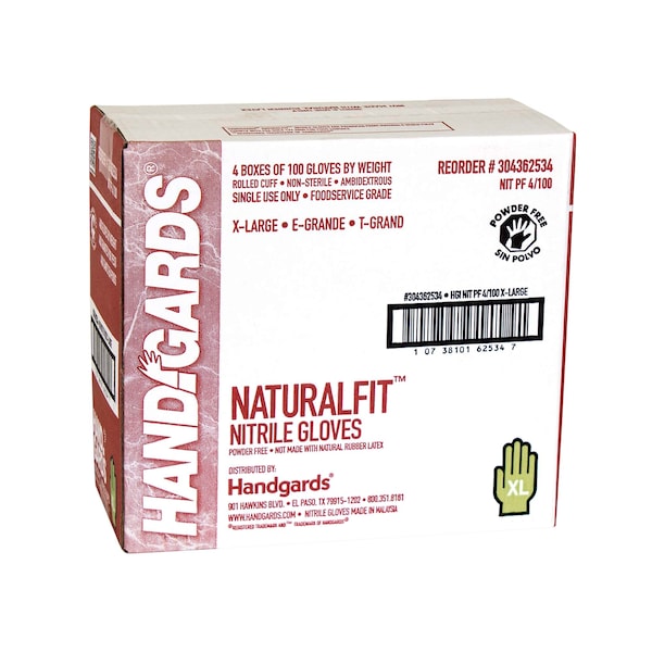 Handgards NaturalFit, Guantes Desechables de Nitrilo, Nitrilo, Sin Polvo, XL, 400 PK, Azul - 304362534