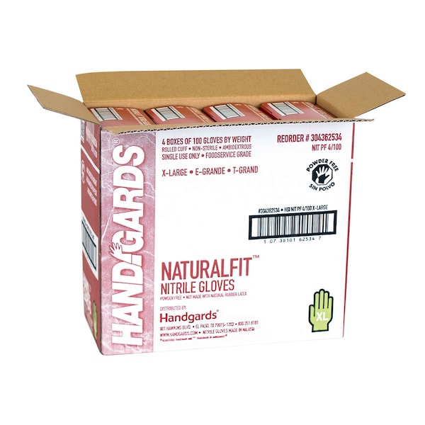 Handgards NaturalFit, Guantes Desechables de Nitrilo, Nitrilo, Sin Polvo, XL, 400 PK, Azul - 304362534