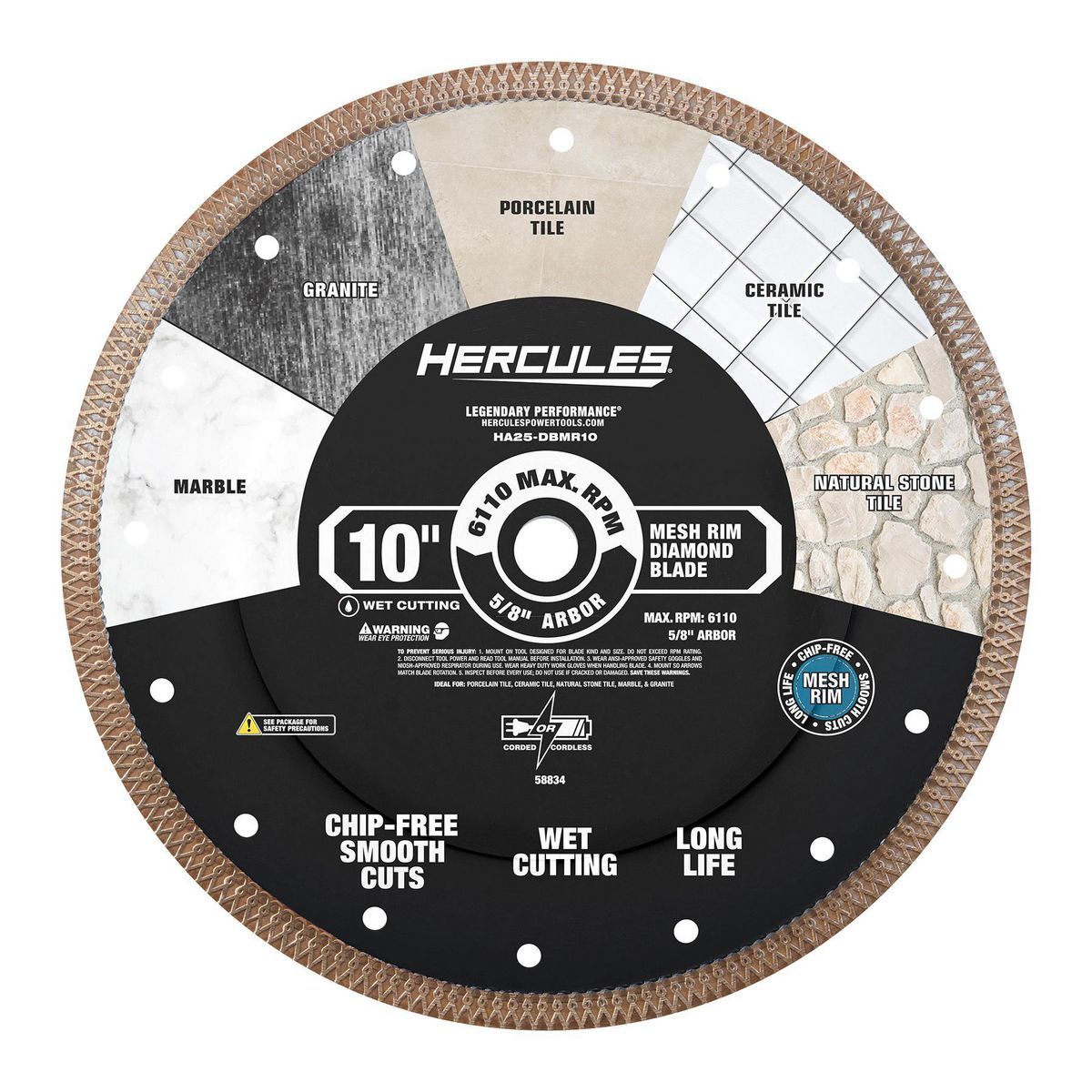 Hércules 10 pulgadas. Hoja de diamante de borde continuo profesional con aro de malla - 58834