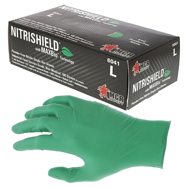 Guantes desechables de nitrilo Mrc Safety NitriShield, 4 mil de grosor en la palma, sin polvo, tamaño M, paquete de 1000 piezas, color verde - 6041M.