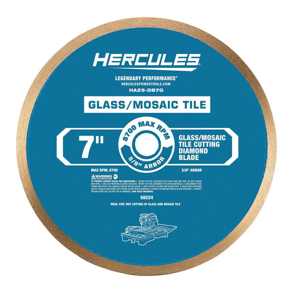 Cuchilla de diamante para cortar azulejos de vidrio y mosaico Hercules de 7 pulgadas - 58224.