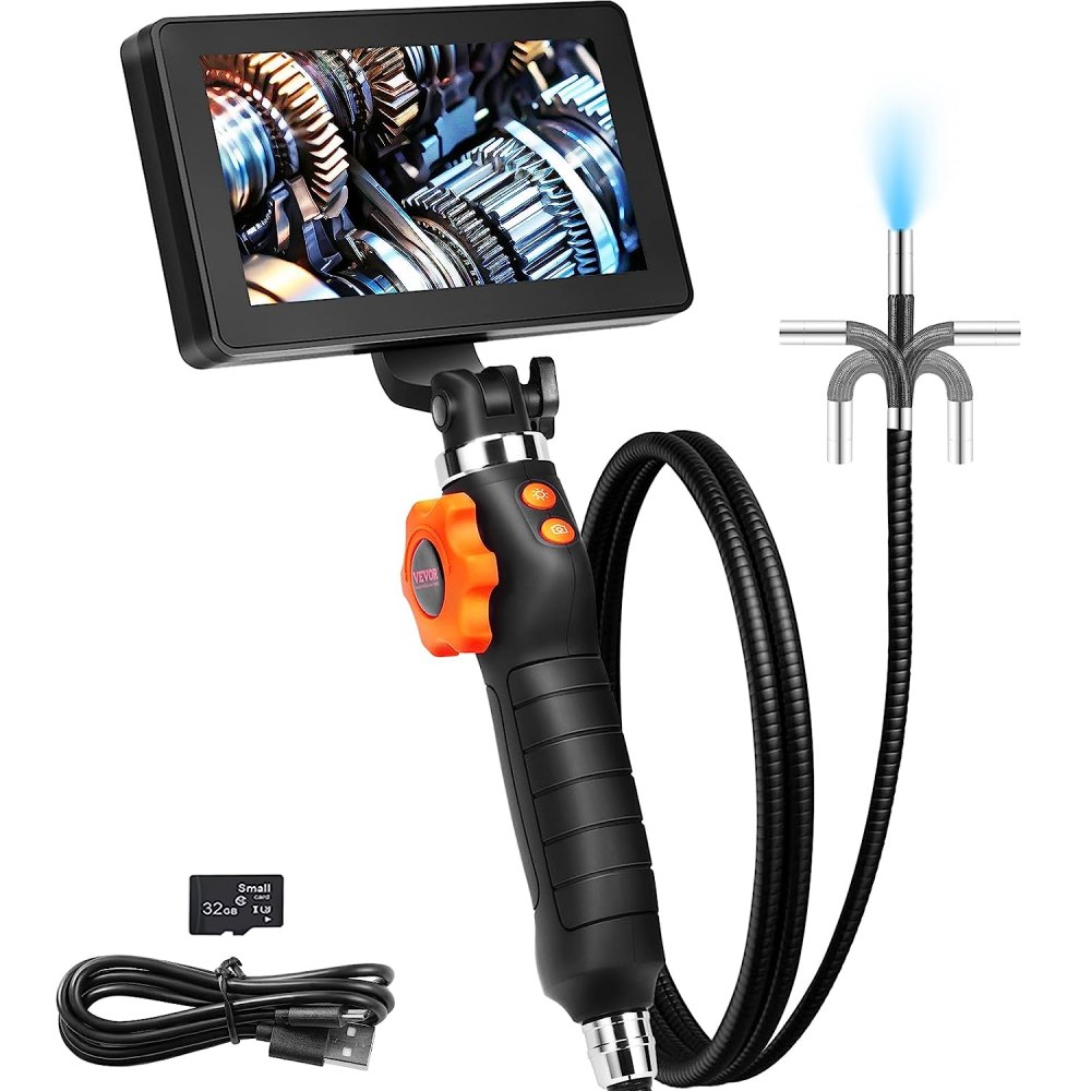 VEVOR Articulating Borescope Camera with Light, Two-Way Articulated Endoscope Inspection Camera with 6.4mm Tiny Lens, 5" IPS 1080P HD Screen, 8X Zoom, 8 LED Light Snake Camera for Automotive, Plumbing - QXNKJ24352800VCKBV0
