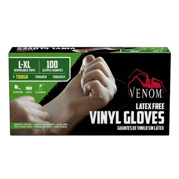 Guantes desechables de vinilo Venom Steel, Palma de 3 mil, Vinilo, con Polvo, L/XL, Transparentes - VEN4135