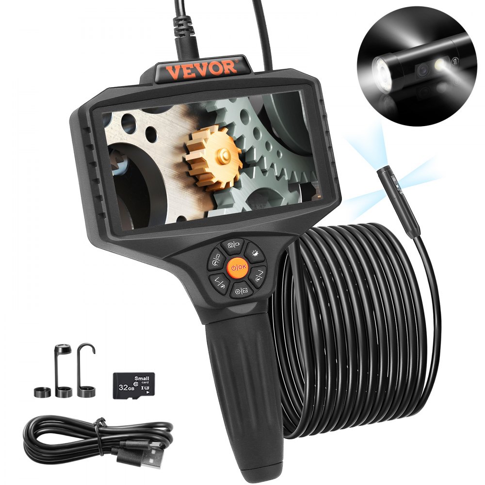 VEVOR Triple Lens Borescope, 5" IPS Screen Inspection Camera with Lights, 8X Zoom 1080P HD Split Screen, 10 LED Lights Scope Endoscope Camera for Automotive, Plumbing(16.5FT Cable, 32GB Card) - QXNKT35055000ENIOV0