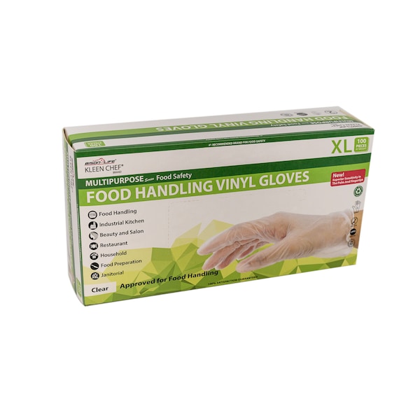 Guantes desechables de vinilo Kleen Chef, vinilo, sin polvo, XL, paquete de 100, transparente - KC-MS-XL-FHVG-1CL