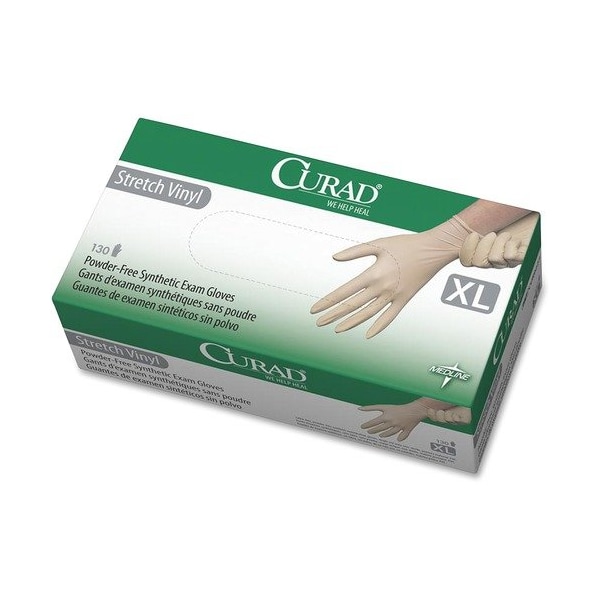 Guantes desechables de vinilo de Medline Industries, vinilo elástico, sin polvo, XL, paquete de 130, crema - MII6CUR9227