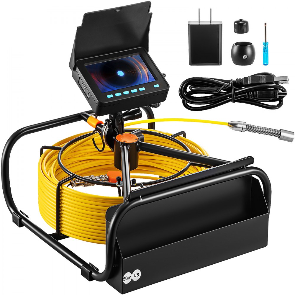 VEVOR Sewer Camera, 164 ft/50 m, 4.3" Pipe Drain Inspection Camera with DVR Function and LED Lights, Waterproof IP68 Borescope, Industrial Endoscope for Home Wall Duct Drain Pipe Plumbing (Without Wheels) - GDKSYYC-4.3505HP0V0