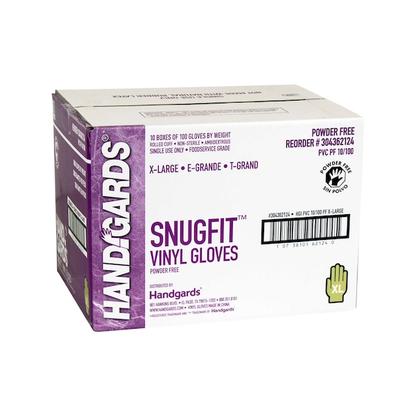 Guantes desechables de vinilo Handgards, vinilo, con polvo, XL, paquete de 1000 - 304362124