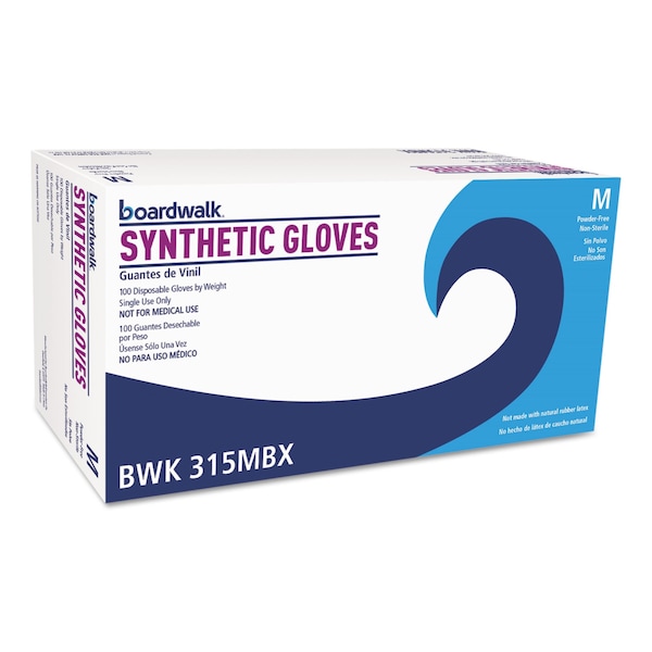 Guantes de vinilo sintético sin polvo Boardwalk, tamaño mediano, color beige, 4 mil, paquete de 100 - BWK315MBX