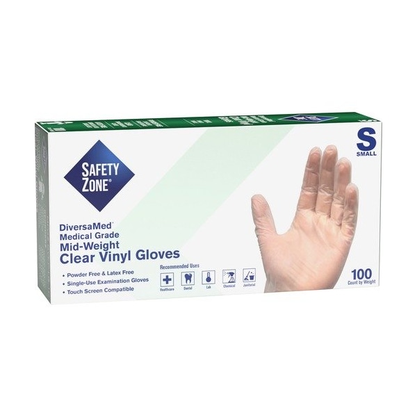 Zona de seguridad GVEP-1C, Guantes desechables de vinilo, 3.6 mil en la palma, vinilo, sin polvo, talla S, 100 pzas, color naranja - SZNGVEPSM1C