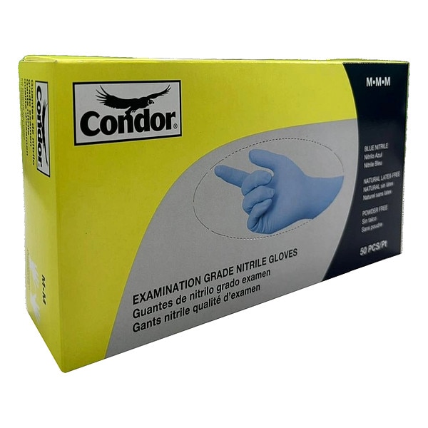 Condor No Aplicable, Guantes Desechables, 7 mil de Grosor en la Palma, de Nitrilo, Sin Polvo, Paquete de 50, Azules - 819MG4
