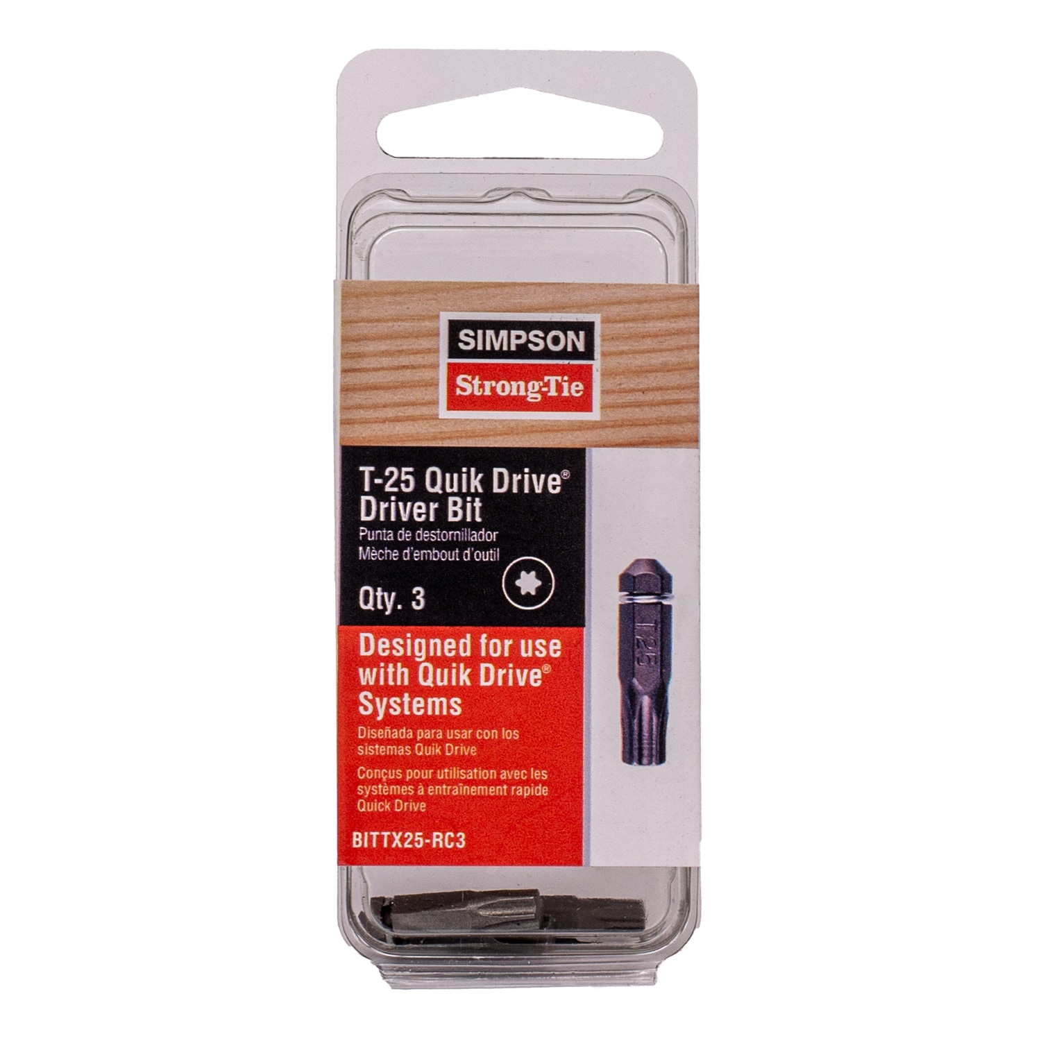 QUICK DRIVE DE SIMPSON STRONG TIE Set de 3 puntas de destornillador de 1 pulgada T25 y 6 lóbulos - BITTX25-RC3