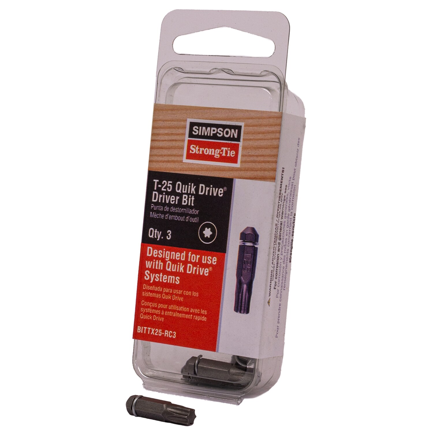 QUICK DRIVE DE SIMPSON STRONG TIE Set de 3 puntas de destornillador de 1 pulgada T25 y 6 lóbulos - BITTX25-RC3