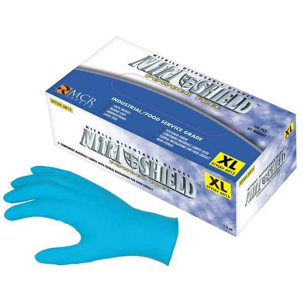 Mcr Safety NitriShield 6015, Guantes desechables industriales/grado alimenticio, 4 mil de espesor en la palma, de nitrilo, sin polvo, tamaño L (9) - 6015L.