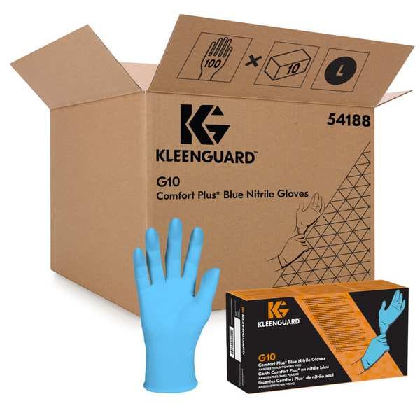 Kleenguard G10, Guantes desechables, 4 mil en la palma, Nitrilo, sin polvo, Talla L (9), 100 piezas, Azul - 54188
