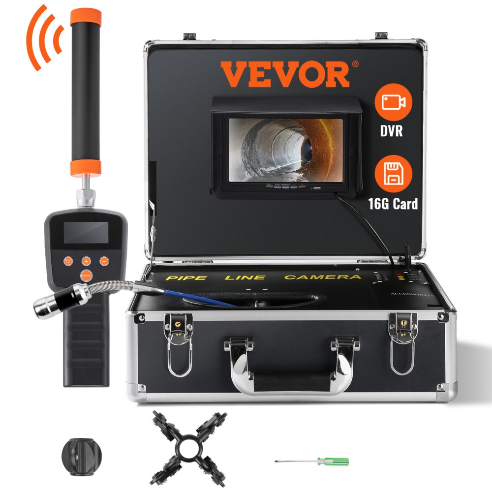 VEVOR Sewer Camera with 512Hz Locator, 131 ft/40 m, 7" Pipeline Inspection Camera with DVR Function, IP68 Camera with 12 Adjustable LEDs, A 16 GB SD Card for Sewer Line, Home, Duct Drain Pipe Plumbing - DDWKXSGDNK740FG8GV1
