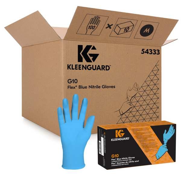 Kleenguard G10, Guantes Desechables, 3 mil de Palma, Nitrilo, sin Talco, M (8), Paquete de 100, Azul - 54333