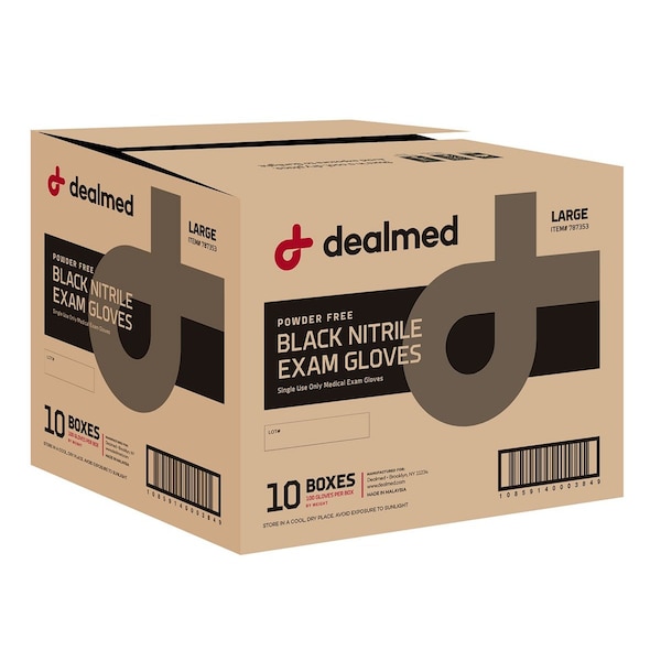 Guantes de Examen de Nitrilo Dealmed, Nitrilo, Sin Polvo, Talla L, Paquete de 1000, Negro - 787353