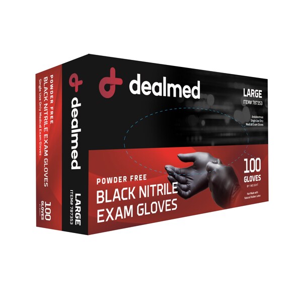 Guantes de Examen de Nitrilo Dealmed, Nitrilo, Sin Polvo, Talla L, Paquete de 1000, Negro - 787353