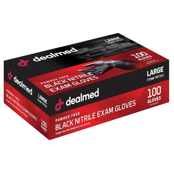 Guantes de Examen de Nitrilo Dealmed, Nitrilo, Sin Polvo, Talla L, Paquete de 1000, Negro - 787353