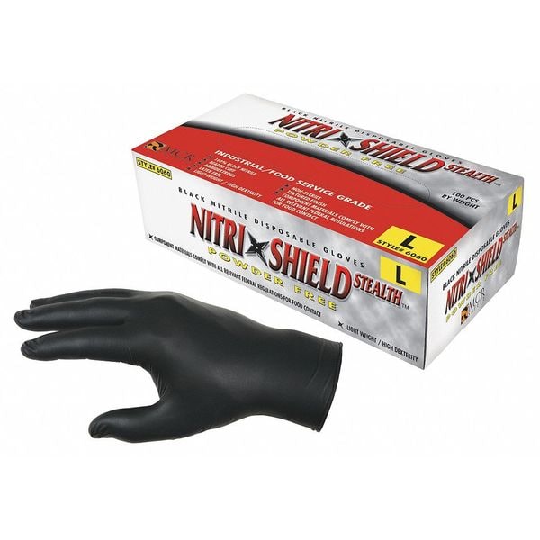 Mcr Safety NitriShield 6060, Guantes desechables industriales/alimentarios de grado comercial, 3.7 mil en la palma, Nitrilo, sin polvo - 6060XL